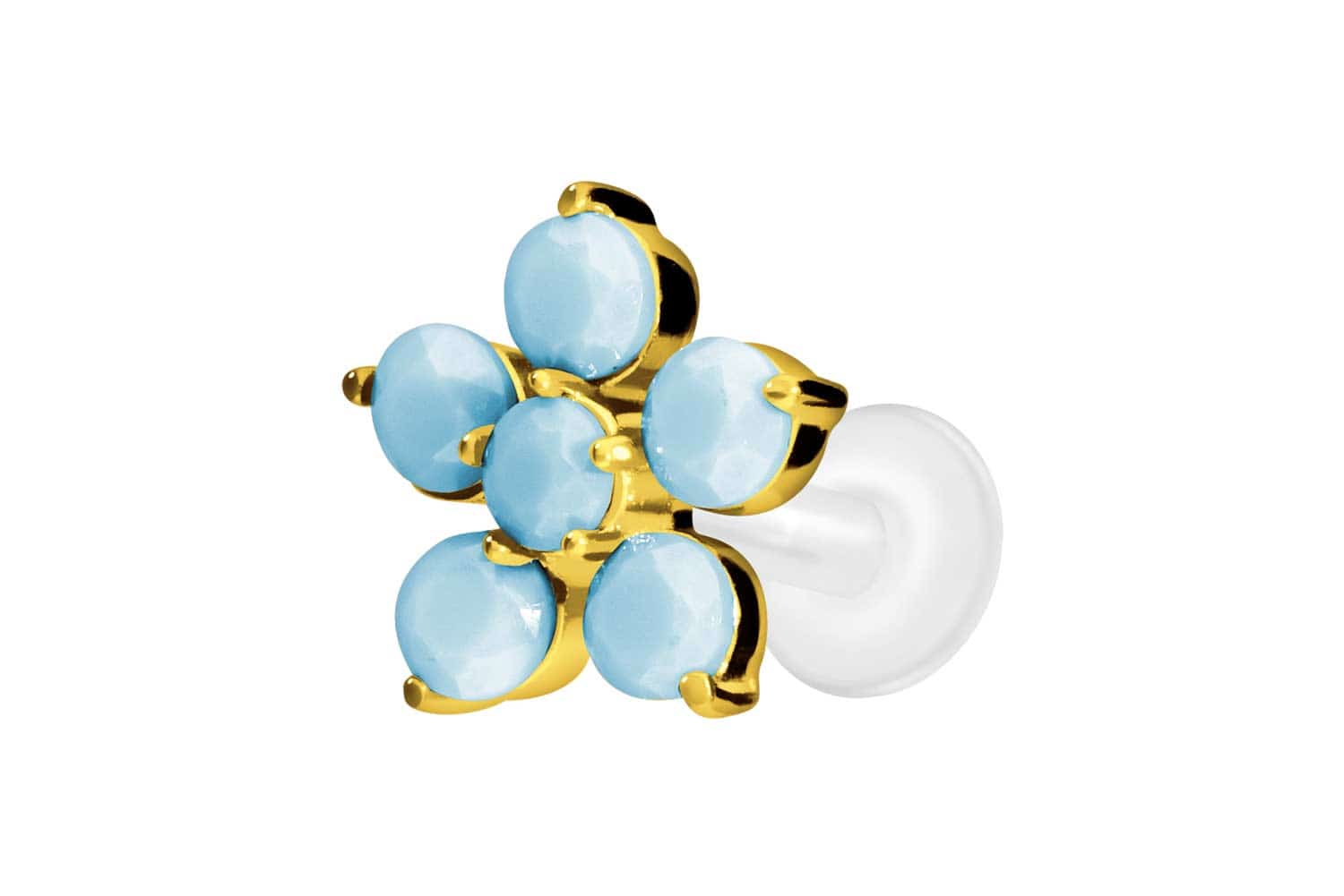 PTFE Labret Piercing mit Innengewinde + Titan-Aufsatz BLUME + SYNTHETISCHE TÜRKISE